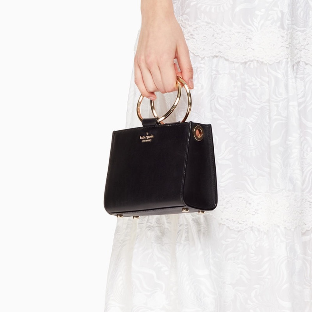 KATE SPADE Black Leather Mini Sam Bag w/ Round Handles & Detachable Chain Strap - Picture 4 of 14